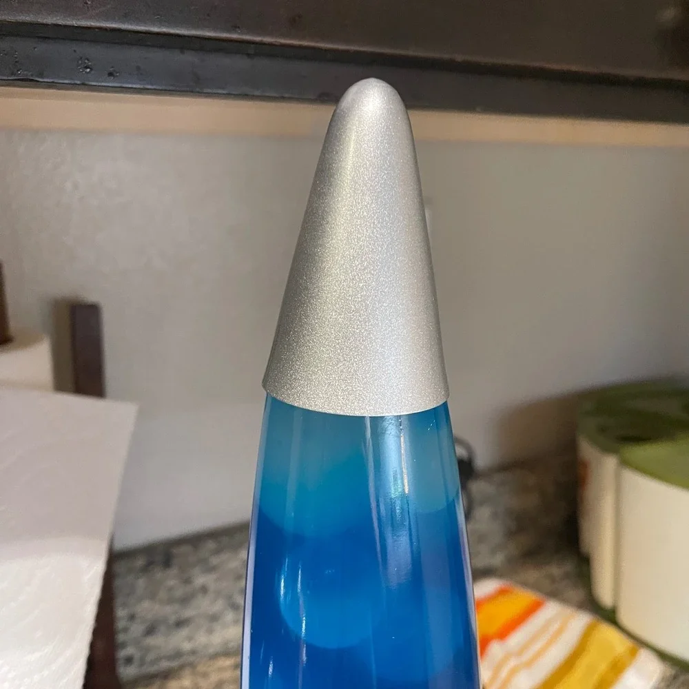 Retro Y2k 17 Inch Lava Lamp Blue Liquid White Wax Silver Base‎ Rocket